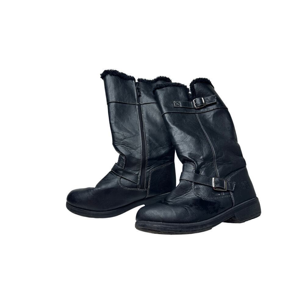 totes Size 9 Black Ashton Faux Fur Pull on Buckled Knee High Boots Fall Winter - Picture 2 of 12